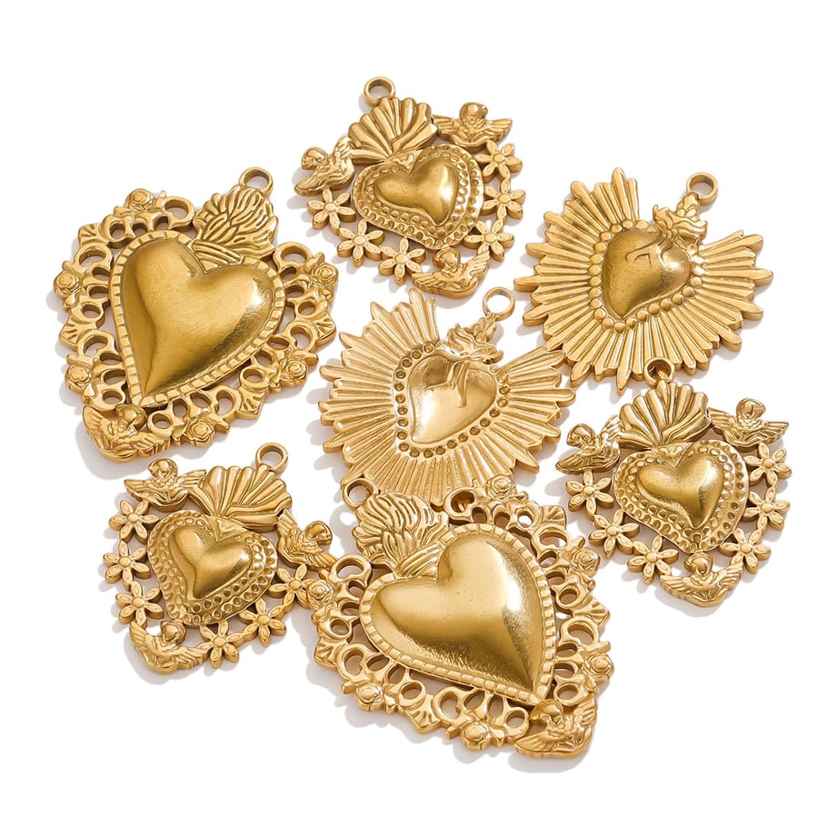 1 par de colgantes de acero inoxidable con forma de corazón para mujer, serie simple Imagen6