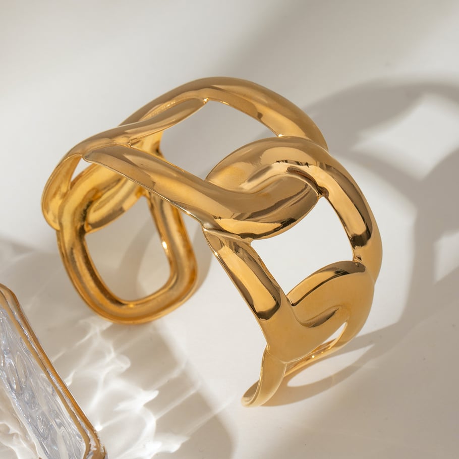 1 Stück Simple Series Casual Solid Color Edelstahl 18 Karat vergoldete Damen Armreifen Bild5
