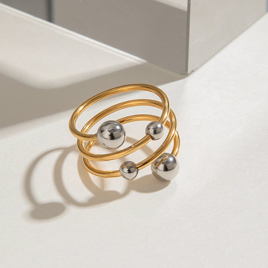 1 Piece Simple Series Personality Asymmetric Sphere Line Stainless Steel Gold Color Women's Single Rings Picture3
