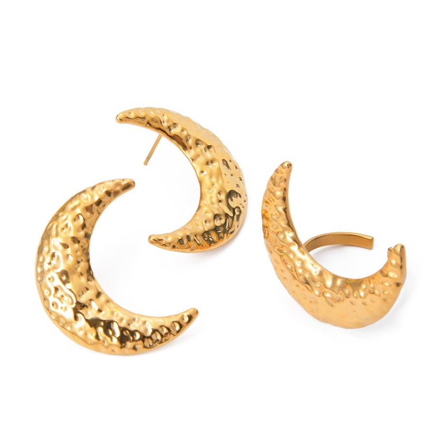 Anillos ajustables para mujer de acero inoxidable color dorado con diseño de luna clásica de serie simple de 1 pieza Imagen9