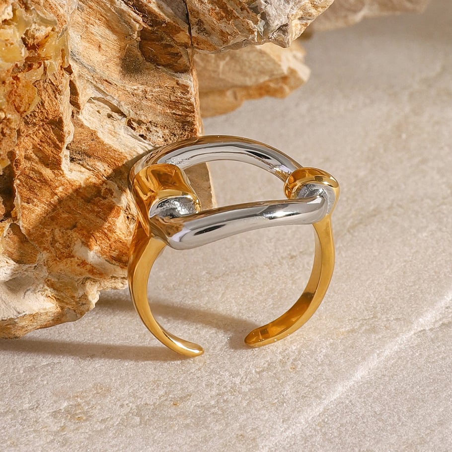 1 Paar Simple Series Casual Letter Edelstahl 18 Karat vergoldet Damen verstellbare Ringe Bild3