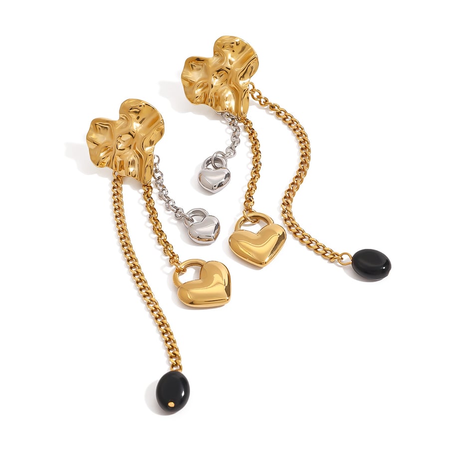 1 Pair Trendy Series Retro Heart Shape Tassels Stainless Steel Gold And Silver Mixed Color Women's Drop Earrings Picture4