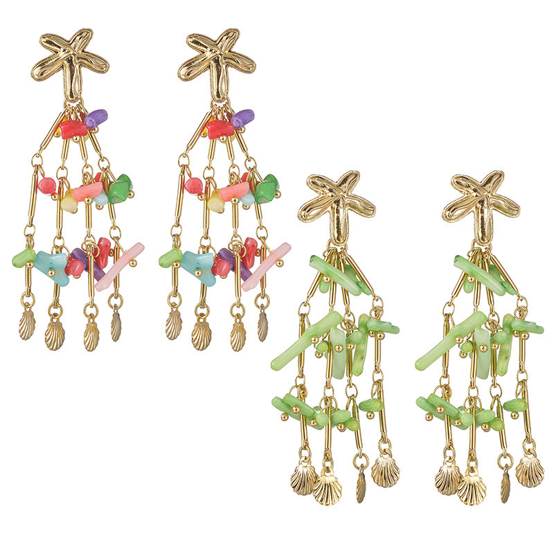 1 Pair Vacation Series Cute Beads Tassels Gold Color Stainless Steel Women's Drop Earrings Picture2