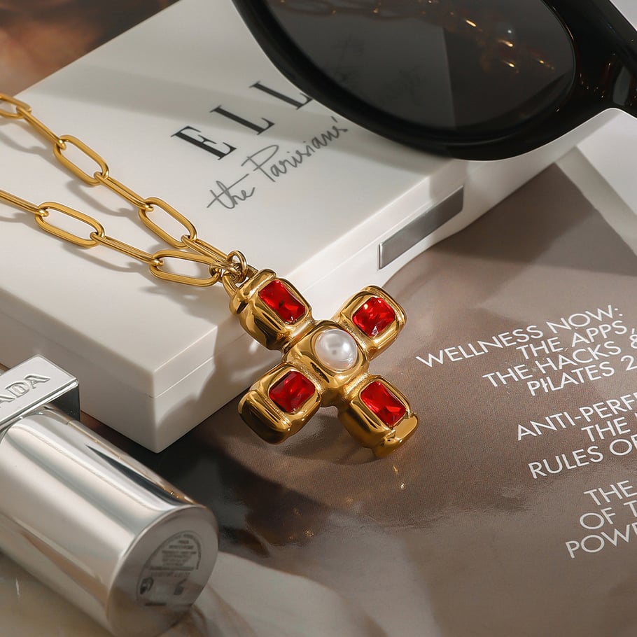 1 Stück Luxuriöse Serie Europa und Amerika Kreuz Edelstahl Gold Farbe Damen Anhänger Halsketten Bild5