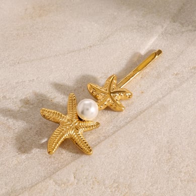 1 Pair Simple Series ins style Turtle Stainless Steel 18K Gold Plated Artificial Pearl Women Hair Clips h5 Picture4