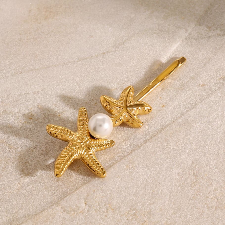 1 Pair Simple Series ins style Turtle Stainless Steel 18K Gold Plated Artificial Pearl Women Hair Clips Picture4