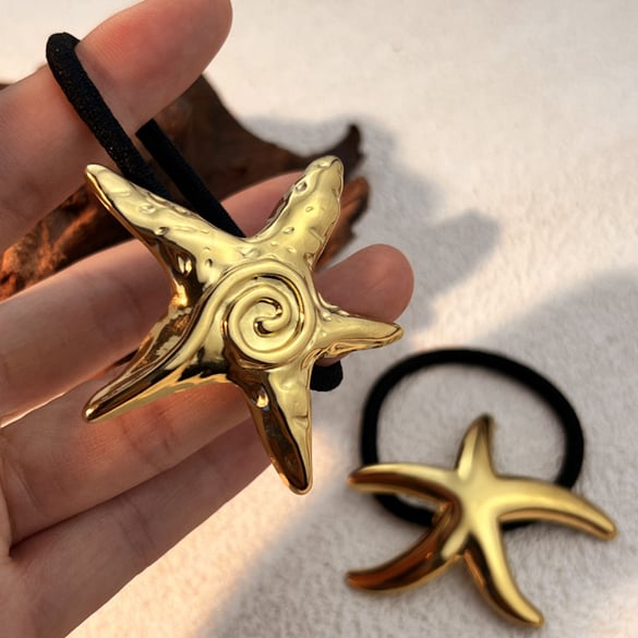 1 Piece Classic Style All-match Summer Beach Starfish Stainless Steel Gold Color Women's Hair Bobbles 2