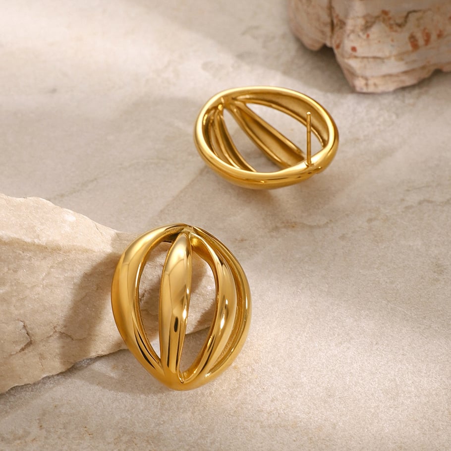 1 Pair Simple Series Simple Geometric Stainless Steel 18K Gold Plated Women Stud Earrings Picture5