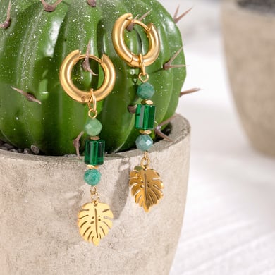 1 Paar Ethnische Serie Retro Pflanze Edelstahl 18K vergoldet Naturstein Damen Tropfen Ohrringe h5 Bild3