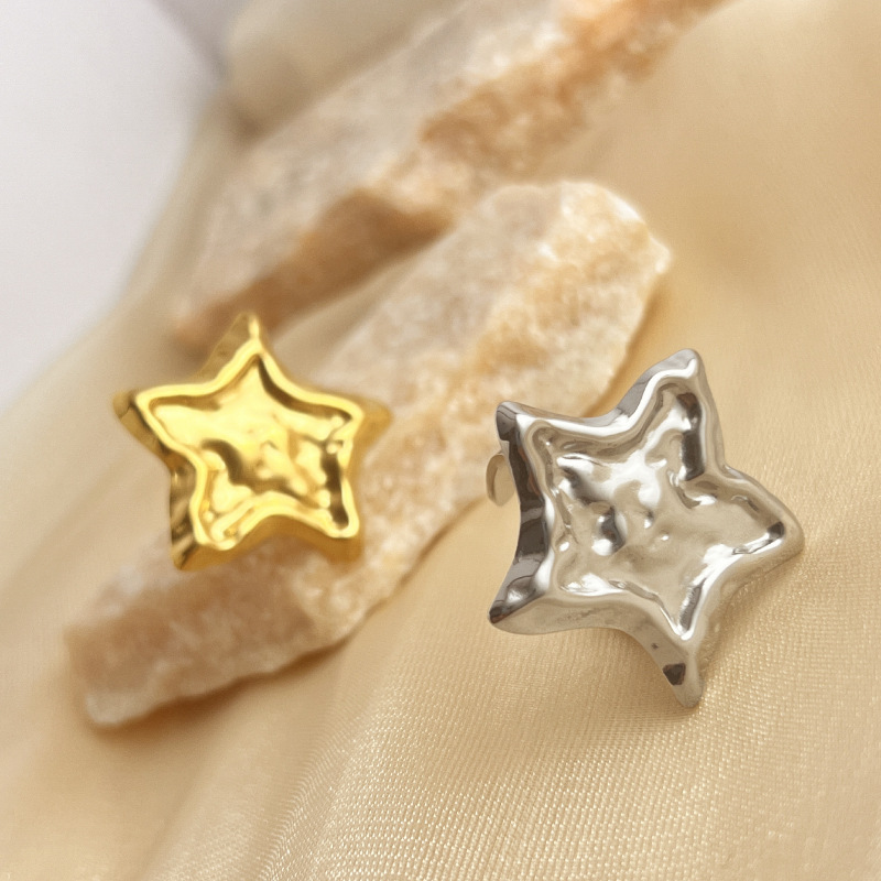 1 Piece Retro Star Stainless Steel Gold Color Women's Adjustable Rings Picture3