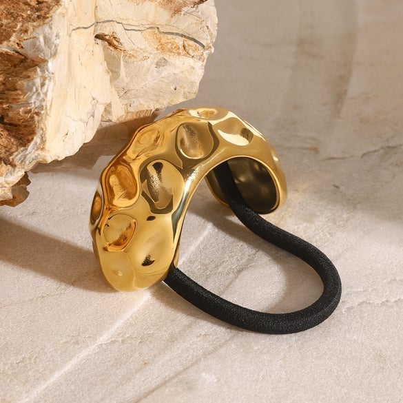 1 paire d&#39;élastiques à cheveux pour femme en acier inoxydable plaqué or 18 carats, série Simple, lettres quotidiennes 2