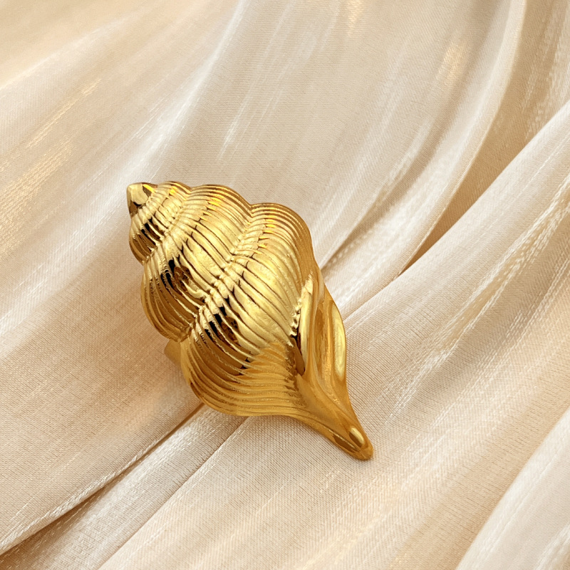 1 Piece Whelk Stainless Steel Gold Color Women's Adjustable Rings Picture4