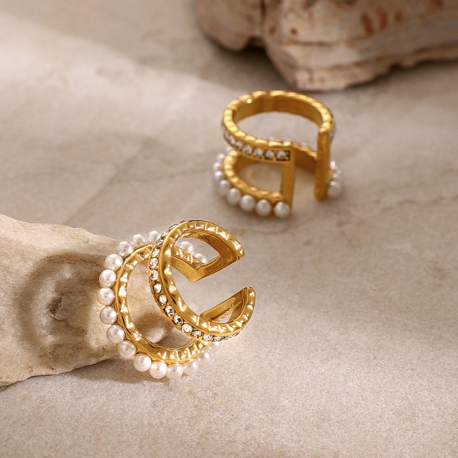 1 Pair Simple Classic Style C Shape Stainless Steel 18K Gold Inlay Rhinestones Women's Clip-on Earrings Picture5
