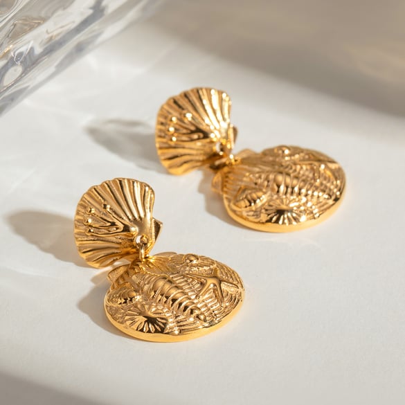 1 Pair Classic Series Retro Turtle Stainless Steel 18K Gold Plated Women Drop Earrings 2