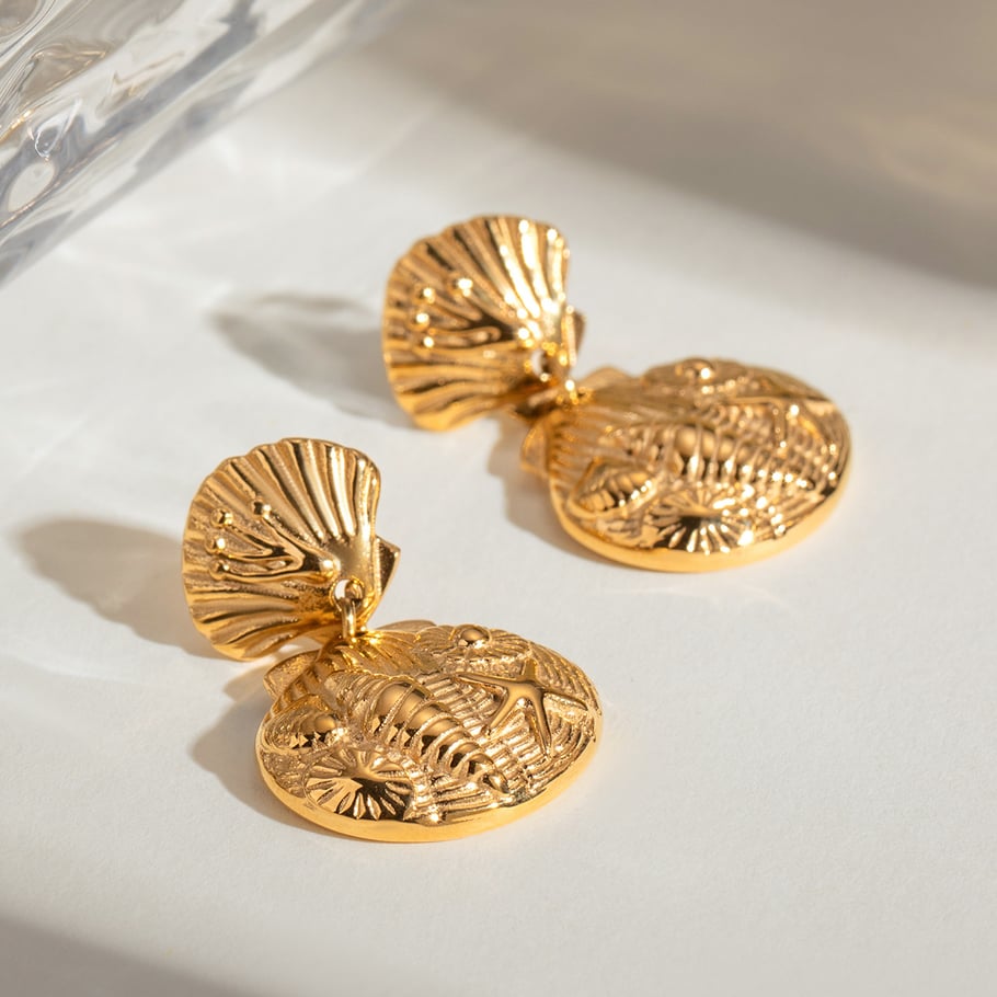1 Pair Classic Series Retro Turtle Stainless Steel 18K Gold Plated Women Drop Earrings Picture3