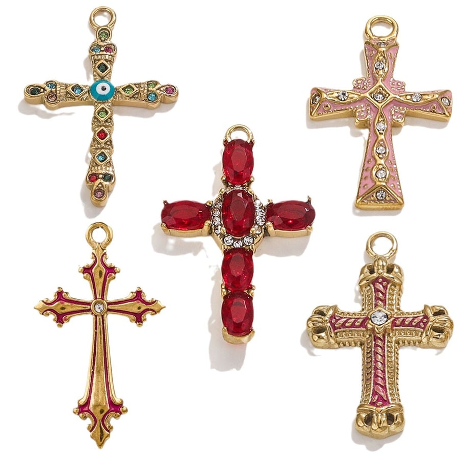 1 Pair Classic Series Retro Cross 18K Gold Plated Women Pendants Picture6