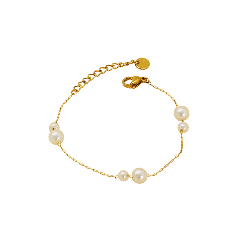 1 Piece Daily Stainless Steel 18K Gold Plated Artificial Pearl Women Chain Bracelets Picture6