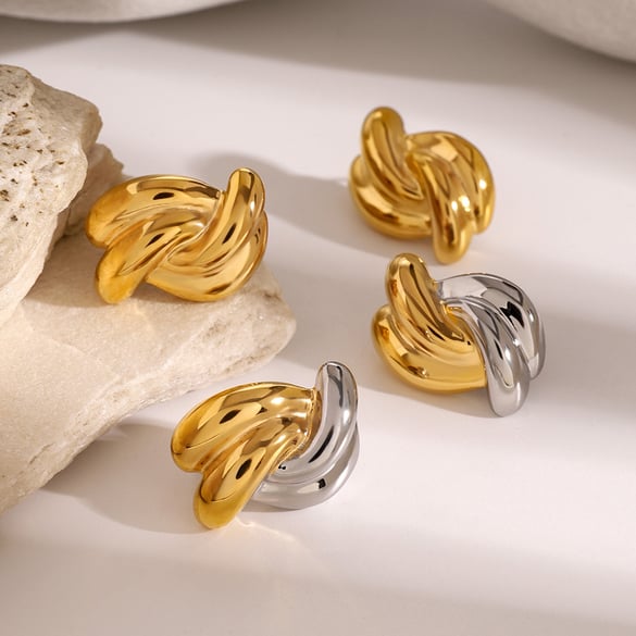 1 Pair Simple Series ins style Twist Stainless Steel 18K Gold Plated Women Stud Earrings 2