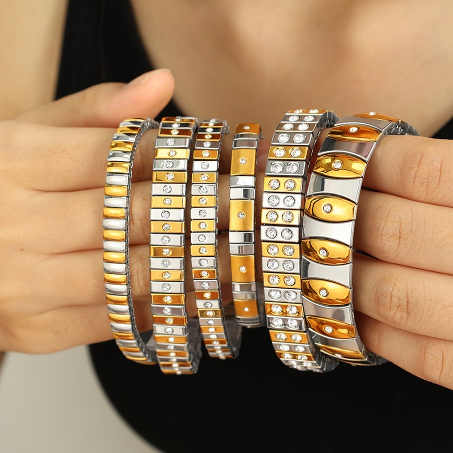 1 Stück Simple Series Punk Patchwork Edelstahl 18 Karat vergoldet Damen Kettenarmbänder Bild4