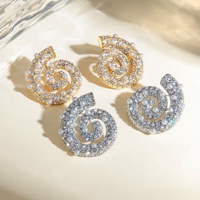 Europäische und amerikanische grenzüberschreitende INS-Stil exquisite Persönlichkeit 18 Karat Gold Edelstahl fadenförmige Perlen-Strass-Ohrringe Ohrringe h5 Bild4