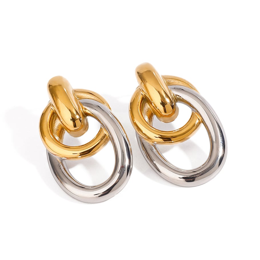 1 par de pendientes anulares de acero inoxidable dorados de serie simple para mujer Imagen6