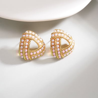 1 paire de boucles d&#39;oreilles créoles rétro géométriques en acier inoxydable plaqué or 18 carats avec perles artificielles pour femmes, série romantique h5 Image4