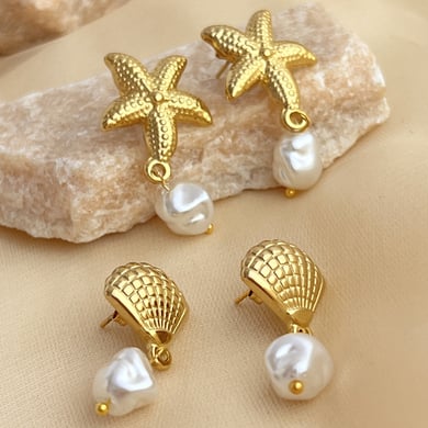 1 Pair Oceanic Stainless Steel Gold Color Drop Earrings h5 Picture5