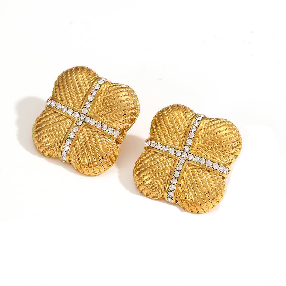 1 Pair Retro quadrilateral 18K Gold Plated Zircon Stud Earrings Picture6