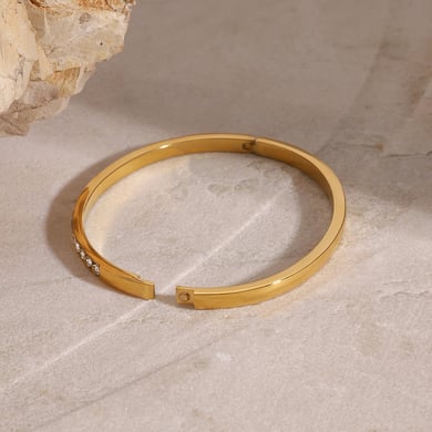 1 Piece Simple Series Europe and America Annular Stainless Steel 18K Gold Plated Rhinestone Women Bangles h5 Picture4