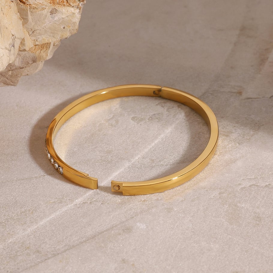 1 Piece Simple Series Europe and America Annular Stainless Steel 18K Gold Plated Rhinestone Women Bangles Picture4