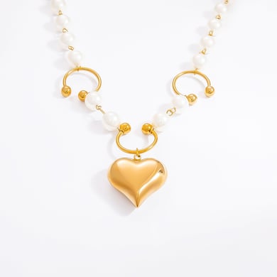 1 Piece Luxurious Series Sweet Heart Stainless Steel 18K Gold Color Plated Artificial Pearl Women's Pendant Necklaces h5 Picture8