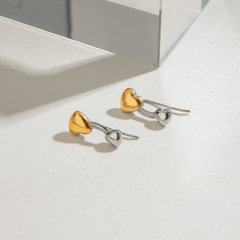 1 Pair Designable Series Delicate Heart Stainless Steel Gold & Silver Color Women's Stud Earrings Picture4