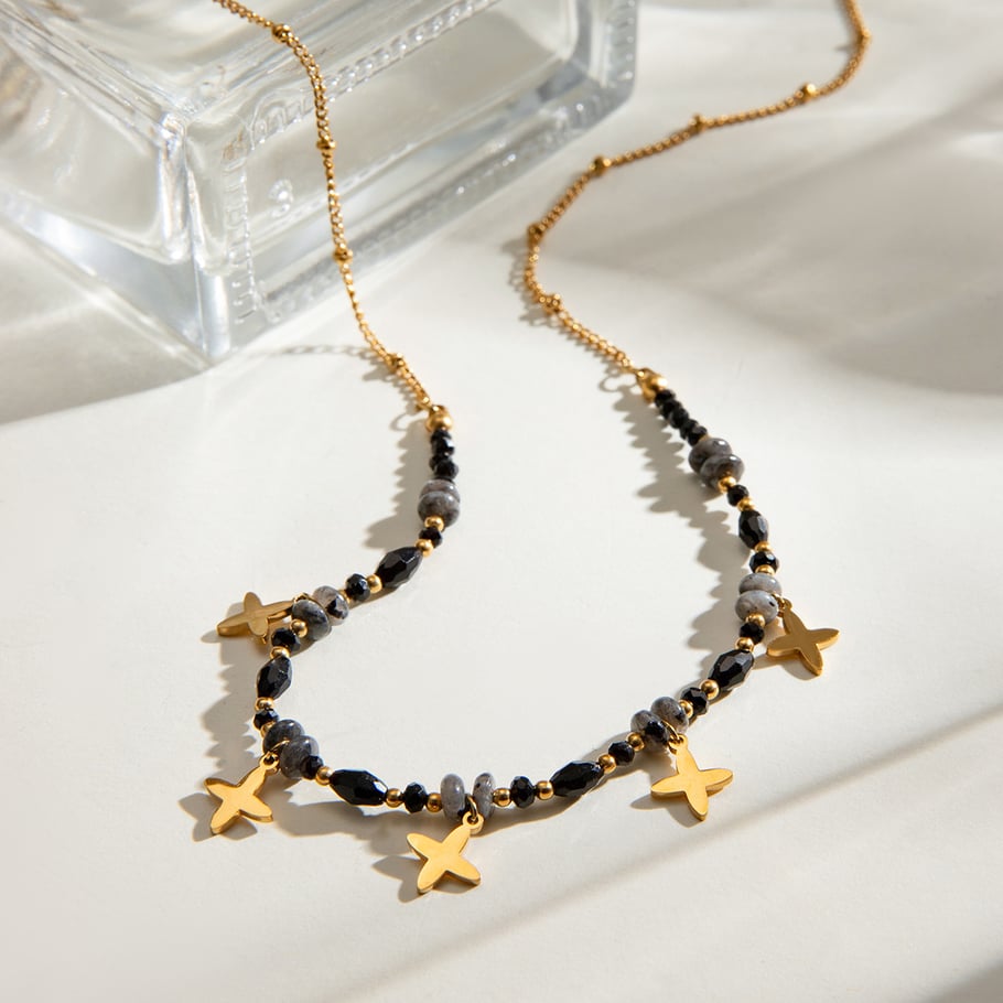 1 Stück Simple Series Elegante Perlen Edelstahl 18 Karat vergoldet Naturstein Damen Anhänger Halsketten Bild4