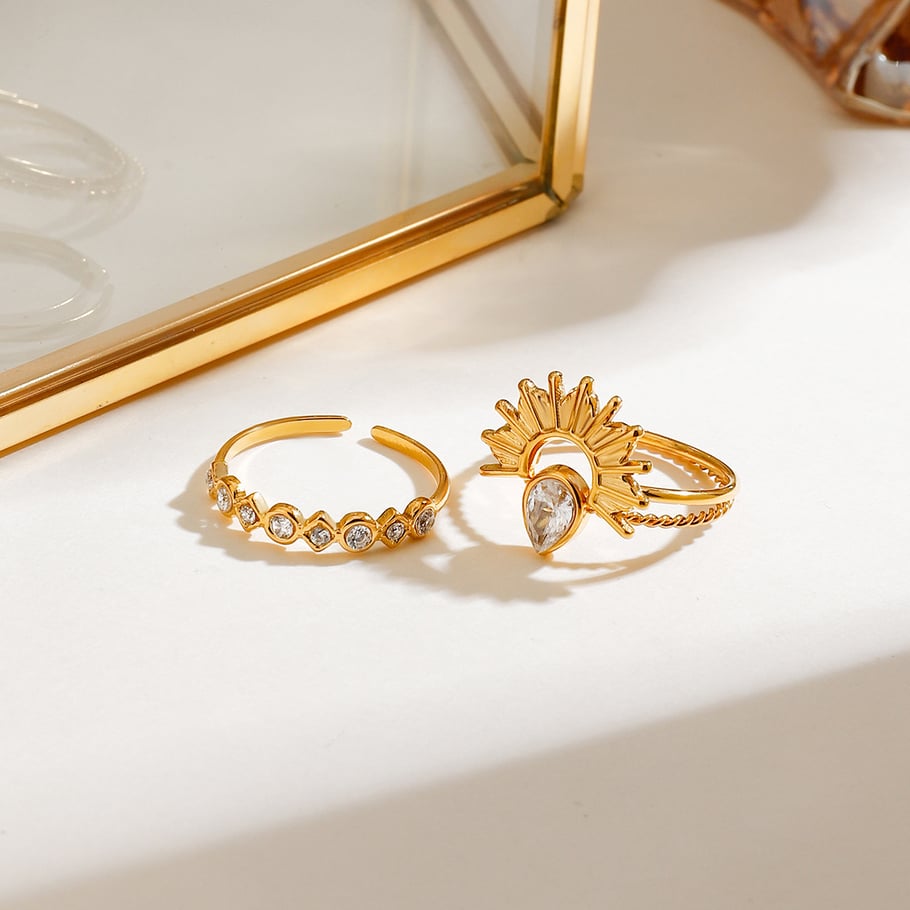 Conjunto de anillos de mujer de acero inoxidable color dorado con diseño de gota de estilo Ins de 1 pieza Imagen4