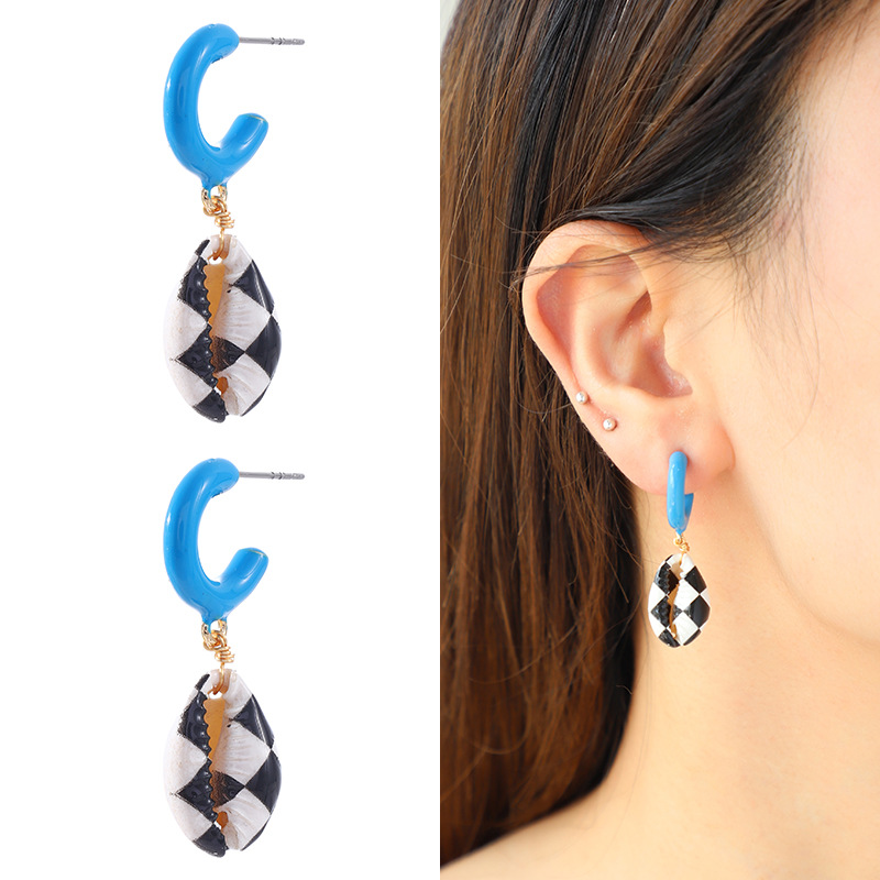 1 Pair Marine Series Vacation Polychrome Seashell Shape Gold Color Copper Women's Drop Earrings Picture4