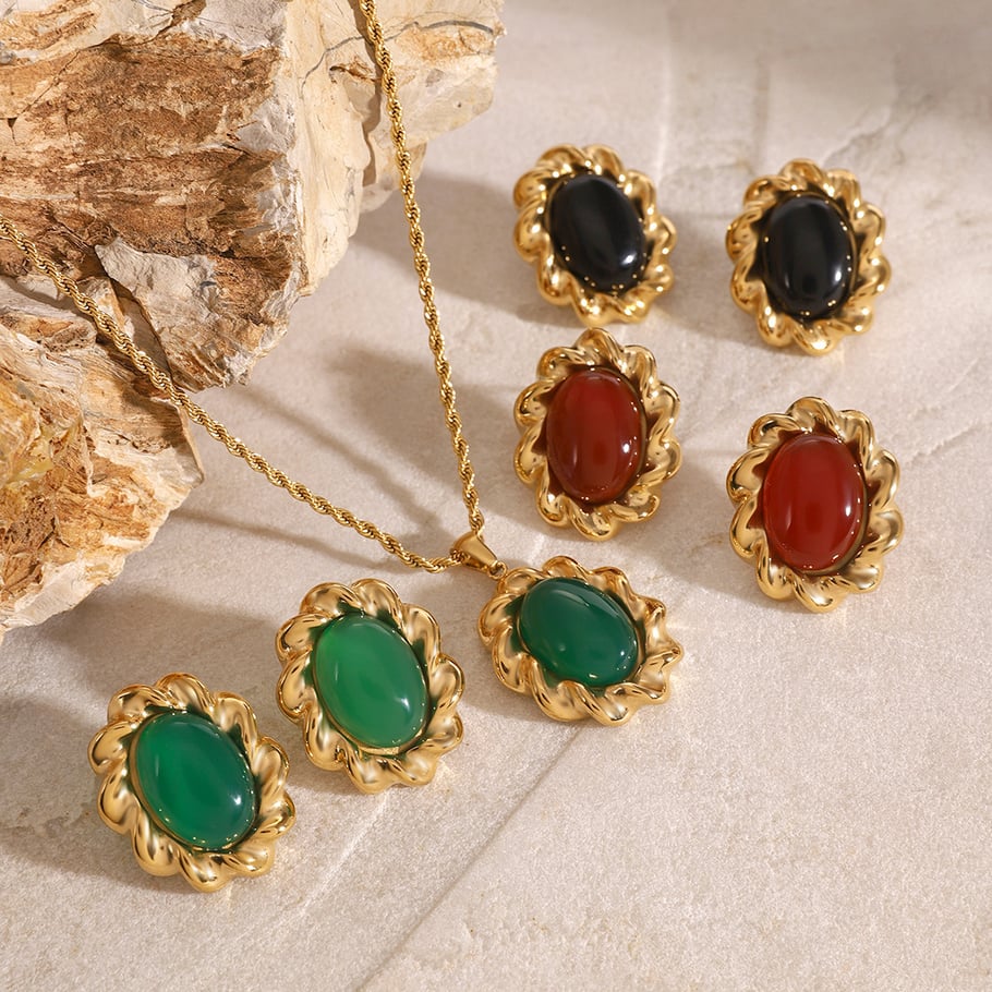 1 Pair Classic Series Retro Geometric Stainless Steel 18K Gold Plated Women Earrings set Picture4
