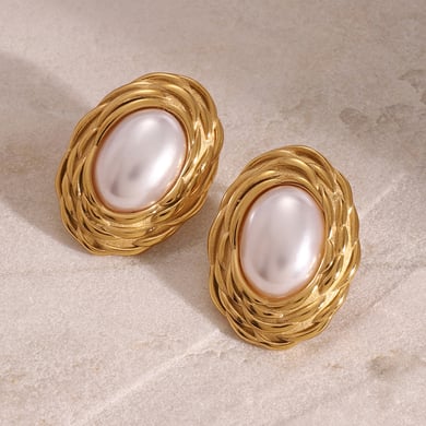 1 Pair Classic Series Retro Geometric Stainless Steel 18K Gold Plated Women Stud Earrings h5 Picture5