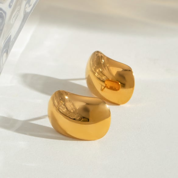 1 Pair Simple Series Simple Droplet Stainless Steel 18K Gold Plated Women Stud Earrings 2