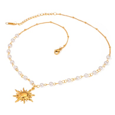 1 Piece Simple Retro Style Sun/Moon Shape Stainless Steel 18K Gold Inlay Artificial Pearl Women's Pendant necklaces h5 Picture5
