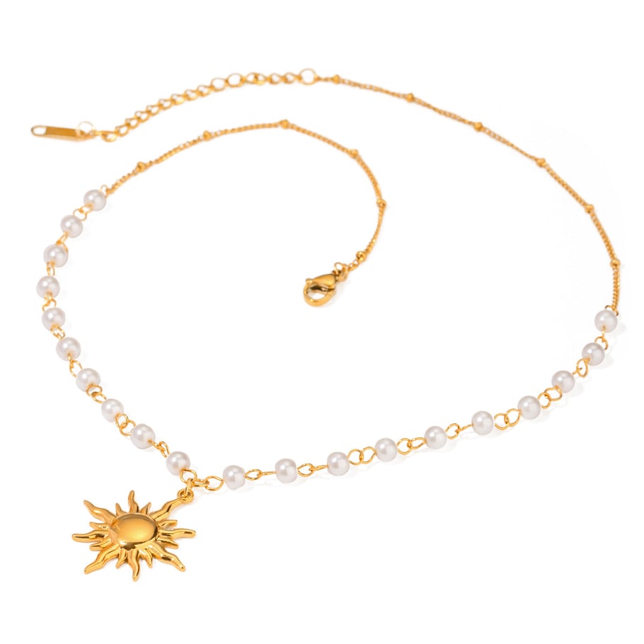 1 Piece Simple Retro Style Sun/Moon Shape Stainless Steel 18K Gold Inlay Artificial Pearl Women's Pendant necklaces Picture5
