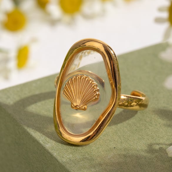 1 paar Simple Series Vacation Turtle roestvrij staal 18K verguld dames verstelbare ringen 2