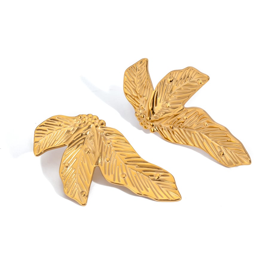 1 Pair Simple Series Retro Plant Stainless Steel 18K Gold Plated Women Stud Earrings Picture5