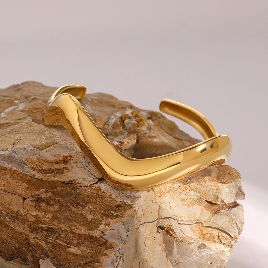1 Piece Simple Series Simple Solid Color Stainless Steel 18K Gold Plated Women Bangles Picture4