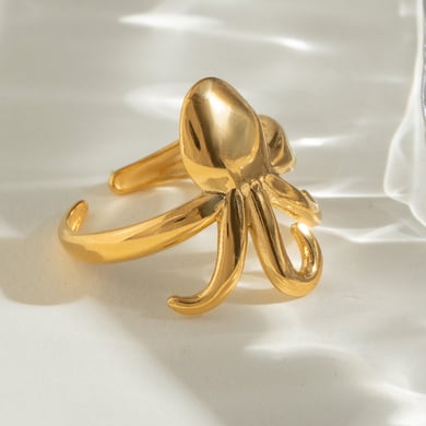 1 Pair Simple Series Vacation Animal Stainless Steel 18K Gold Plated Women Adjustable Rings h5 Picture4