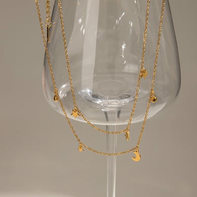 1 Piece Simple Series Elegant Sun/Moon Stainless Steel 18K Gold Plated Rhinestone Women Layered Necklaces h5 Picture3
