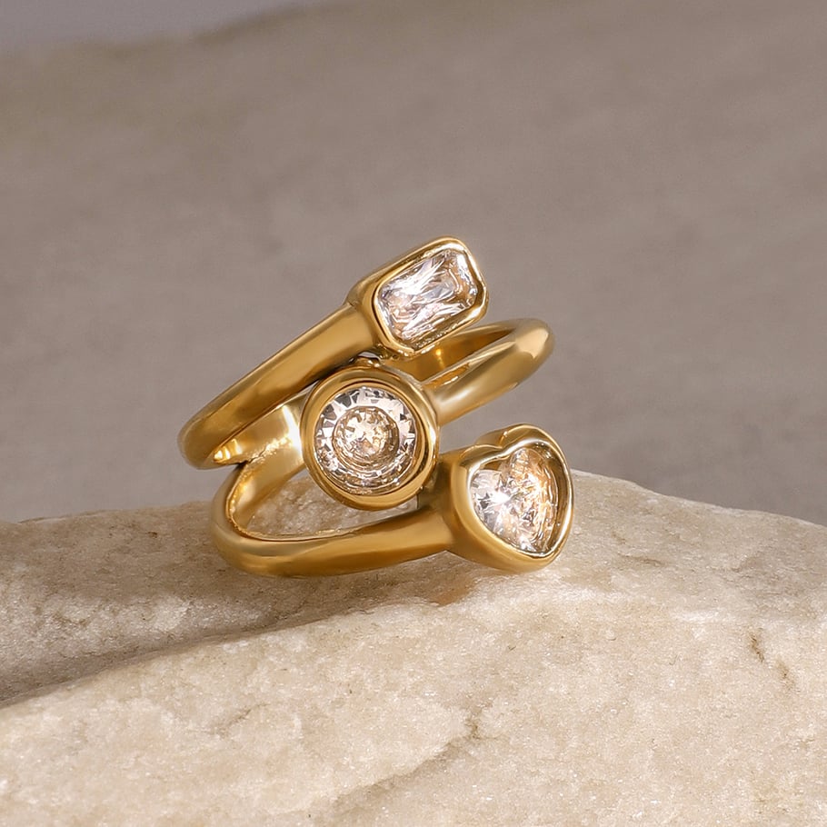 1 Pair Simple Series Sweet Heart Stainless Steel 18K Gold Plated Zircon Women Adjustable Rings Picture4