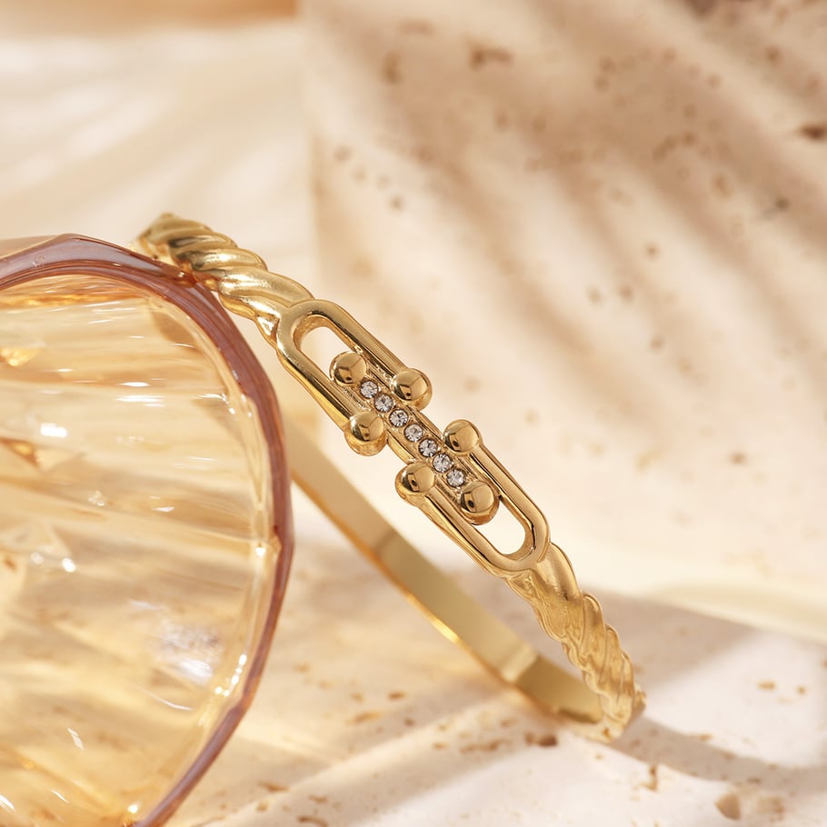 1 Piece Delicate Series Casual Twist Stainless Steel Gold Color Women's Bangles Picture4