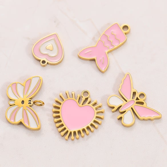 1 Piece Romantic Series Sweet Drop Oil Heart Stainless Steel Gold Color Women's Pendants 2