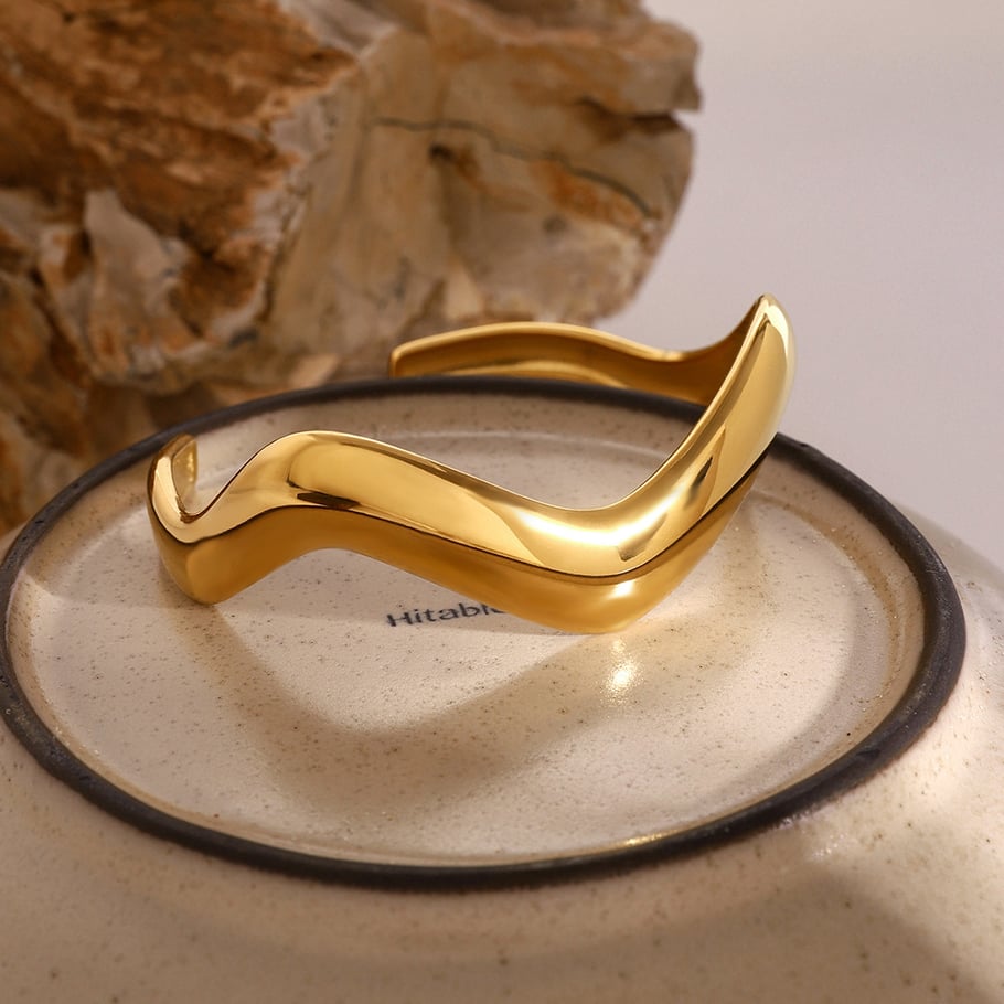 1 Piece Simple Series Simple Solid Color Stainless Steel 18K Gold Plated Women Bangles Picture3