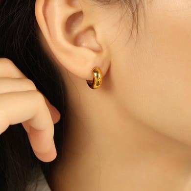 1 Pair Simple Series Classic Solid Color Stainless Steel 18K Gold Plated Women Hoop Earrings h5 Picture5
